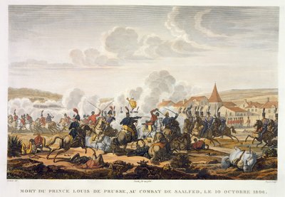 Der Tod von Prinz Ludwig von Preußen in der Schlacht von Saalfeld, 10. Oktober 1806, graviert von Louis Francois Couche von Jacques Francois Joseph Swebach